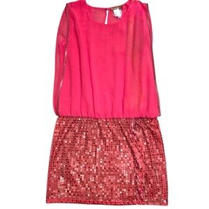 Brand New Zoompy By Pury Salmon Blouson Top & Copper Sequin Skirt Mini Dress